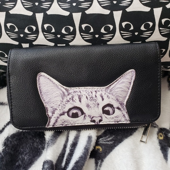 cat Handbags - Black Cat Clutch Purse Wallet